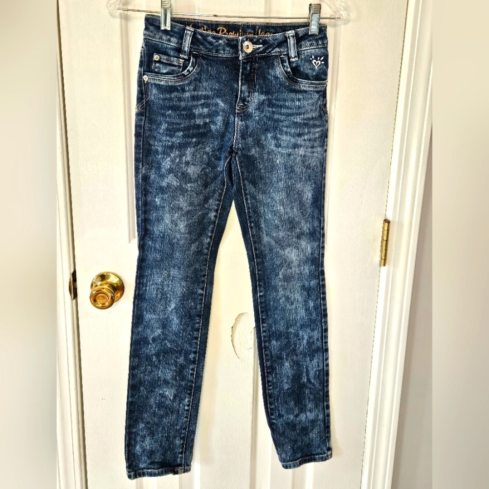 Justice Girls Blue Straight-Leg Jeans with Acid Wash 12S
